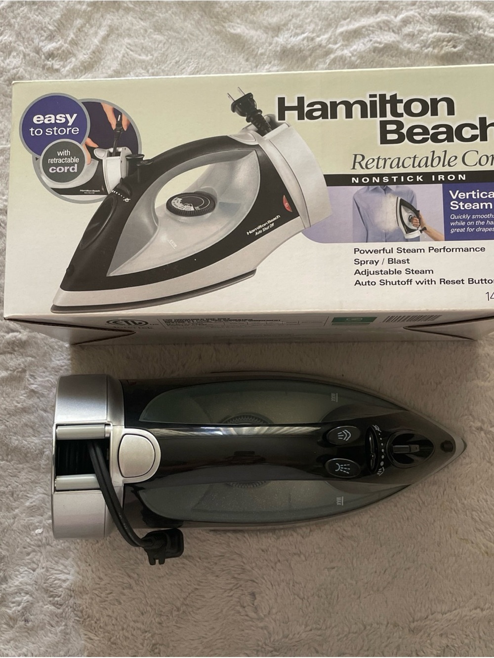 Hamilton Beach Gray and Black Retractable Cord Steam Iron